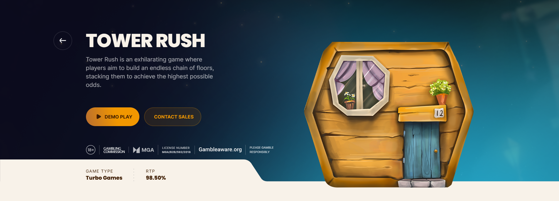 Tower Rush game interface with tower and bonus previews